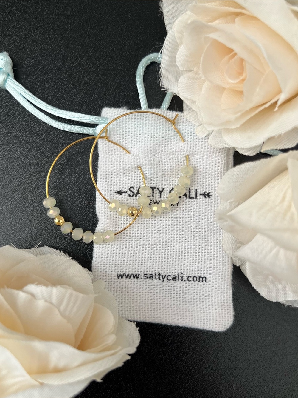 Salty Cali Ivory Beaded Hoop Earrings